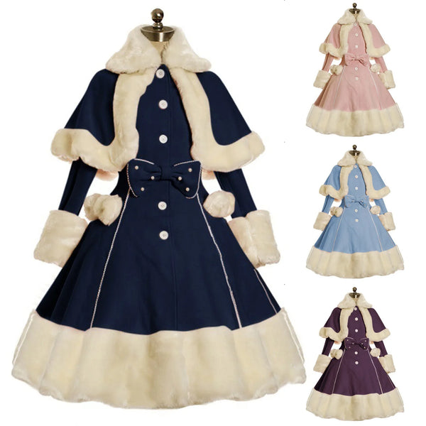 Women Fur Collar Winter Lolita Dress