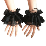 Steampunk Lolita Hand Sleeve Wrist Cuffs Ruffled Floral Lace Elastic Bracelet