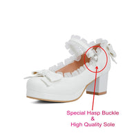 Girls Sweet Lolita Ruffles Bowknot Lace Shoes